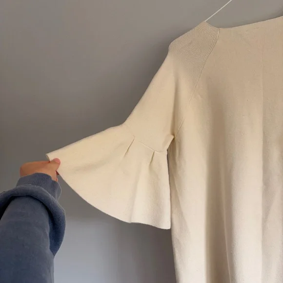 Anthropologie Moth Cream Mini Dress Bell Sleeves Large Sweater Dress - Picture 11 of 11